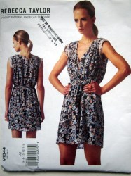 1344 Vogue Rebecca Taylor Pullover Mock Wrap Lined Loose Elastic Waist Overlay Dress Pattern 6-15 Uncut